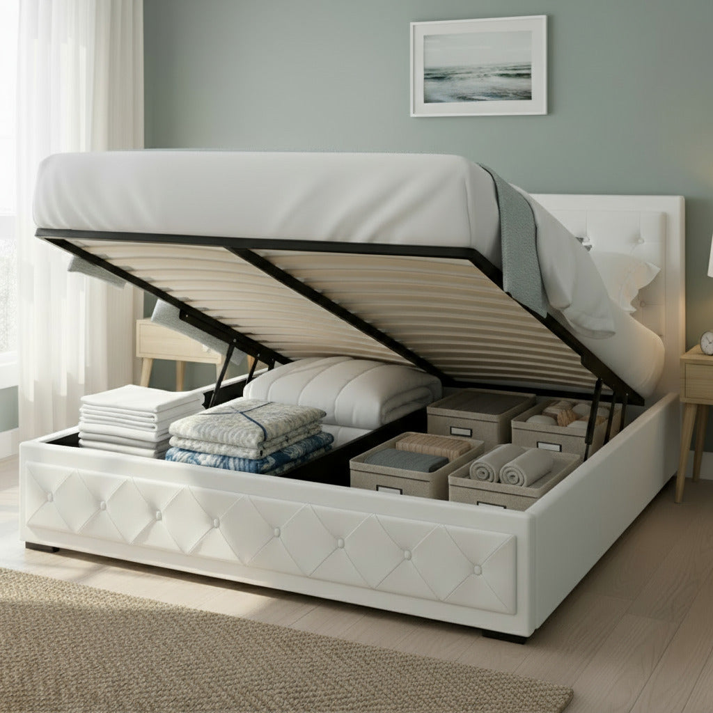 Bed Frame King Size Gas Lift White TIYO