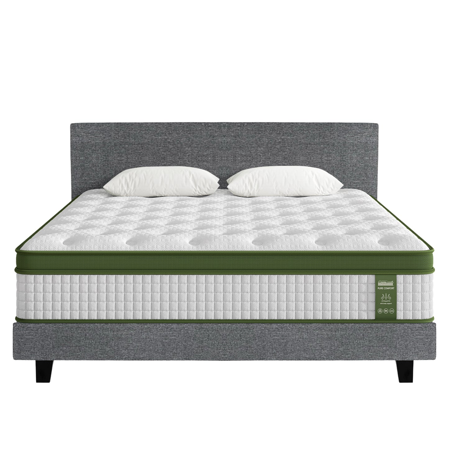 BedStory King Bed Frame Set With Hybrid Mattress Medium Firm Linen Grey