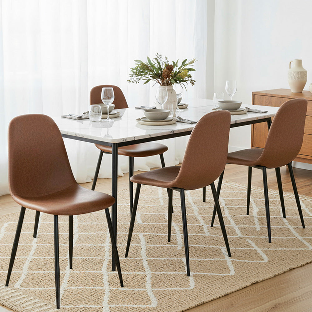4x Dining Chairs Retro PU Leather Kitchen Lounge Cafe Accent Chair Brown