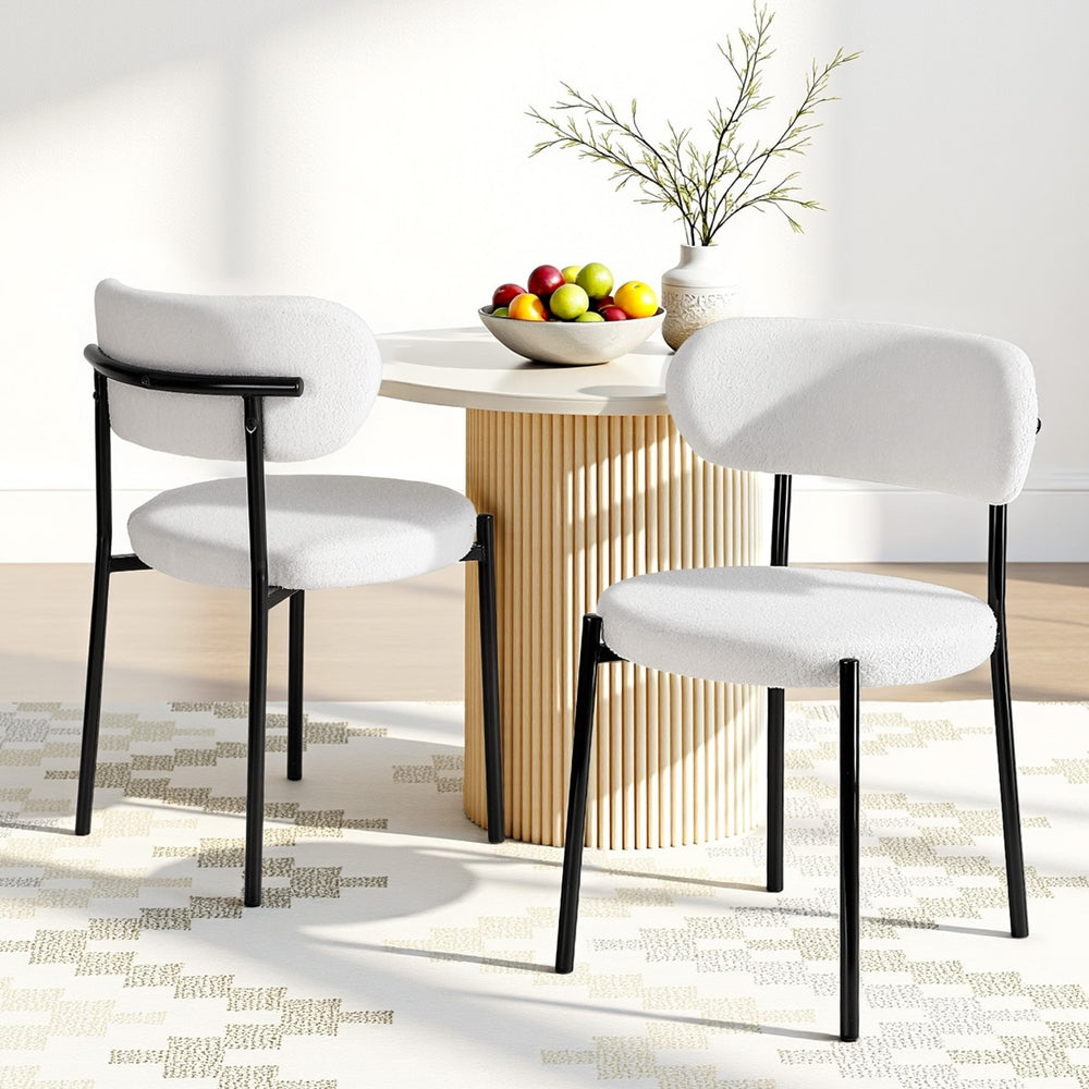 Dining Chairs Set of 2 Sherpa Boucle White
