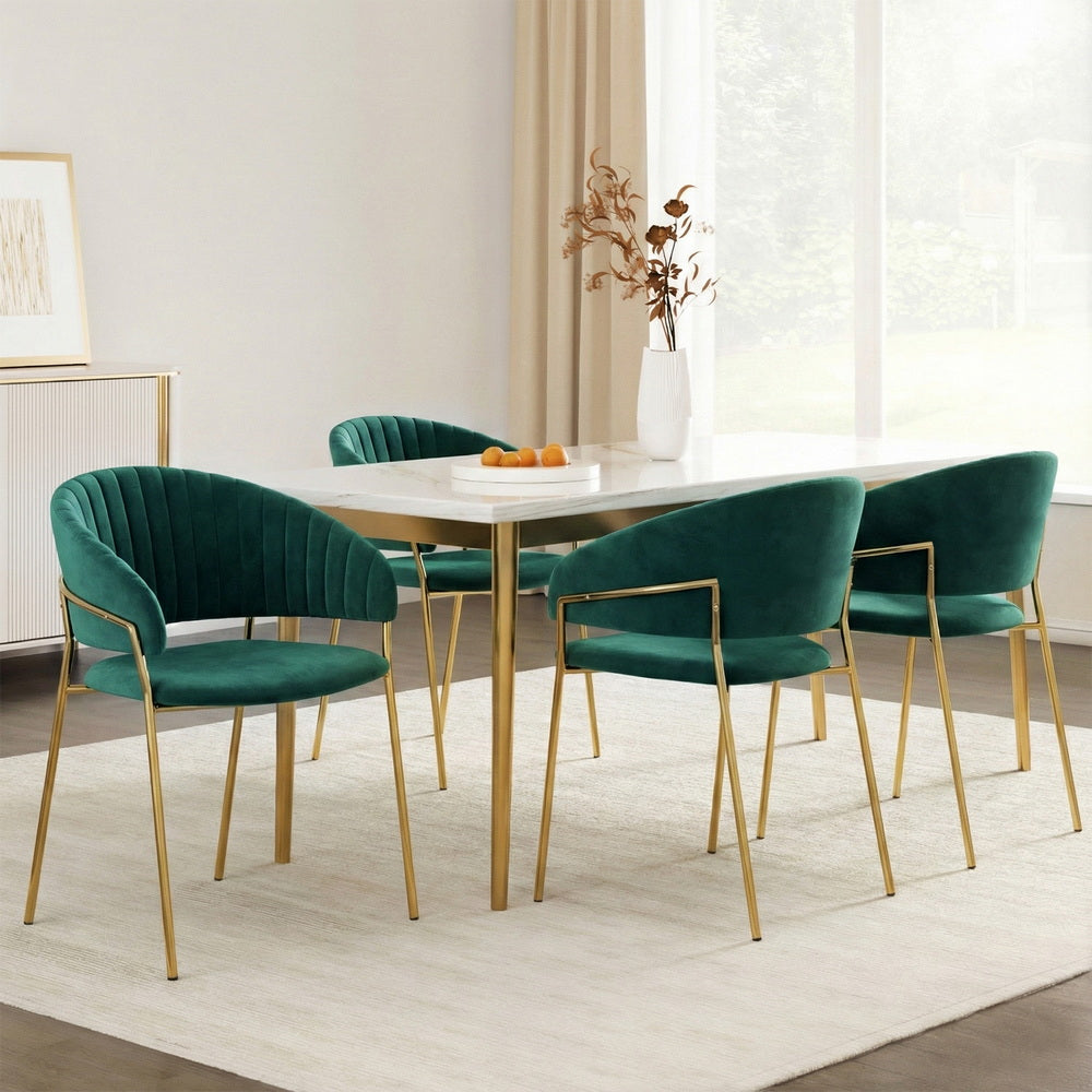 Chairs Set of 4 Velvet Hollow Armchair Green