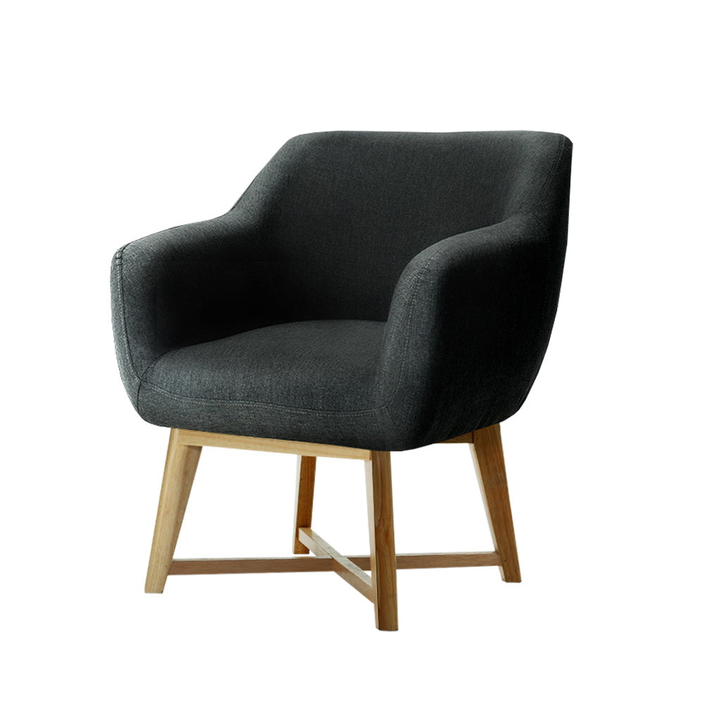Dark gray armchair with wooden legs on a white background