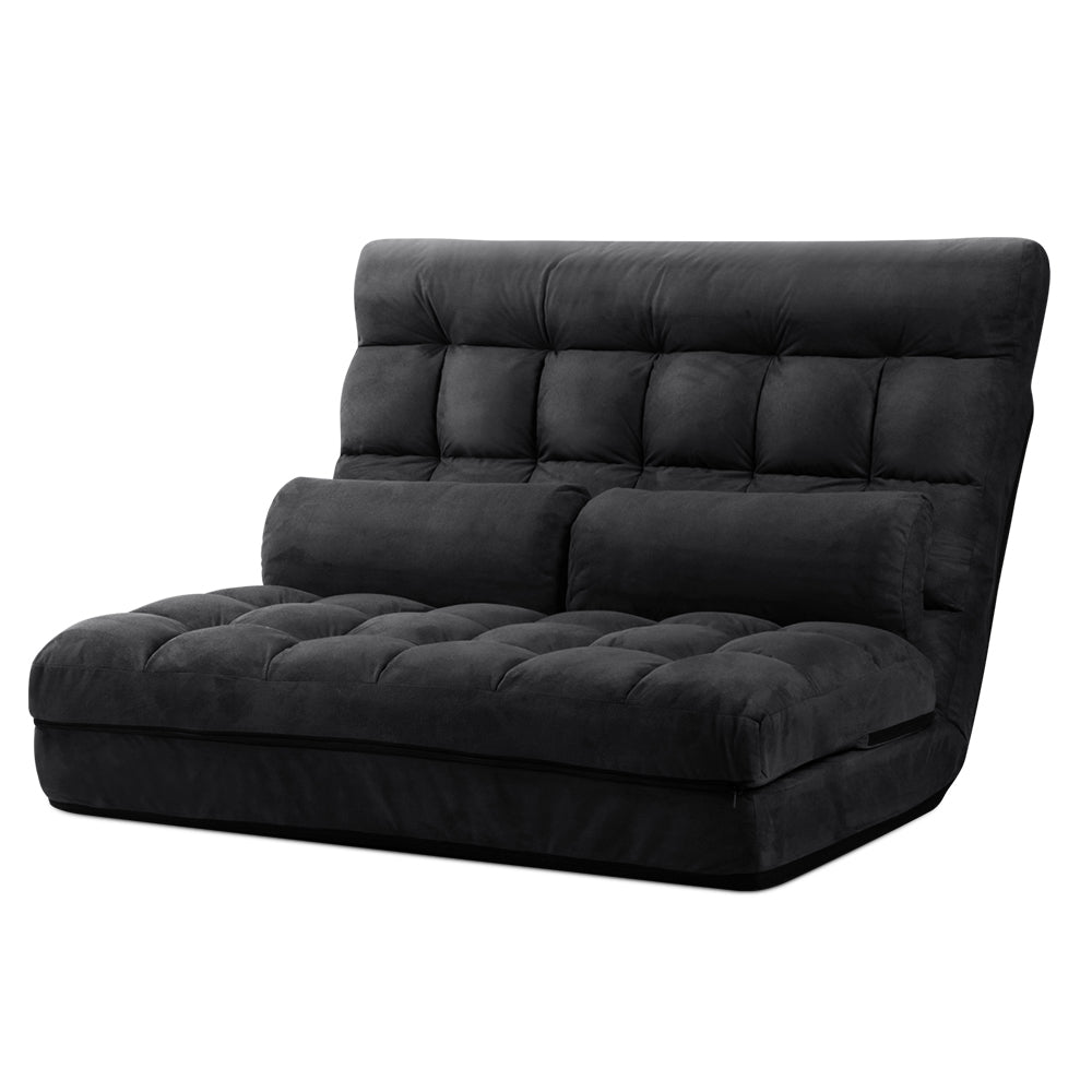 Floor Lounge Sofa Bed 2-seater Charcoal Suede