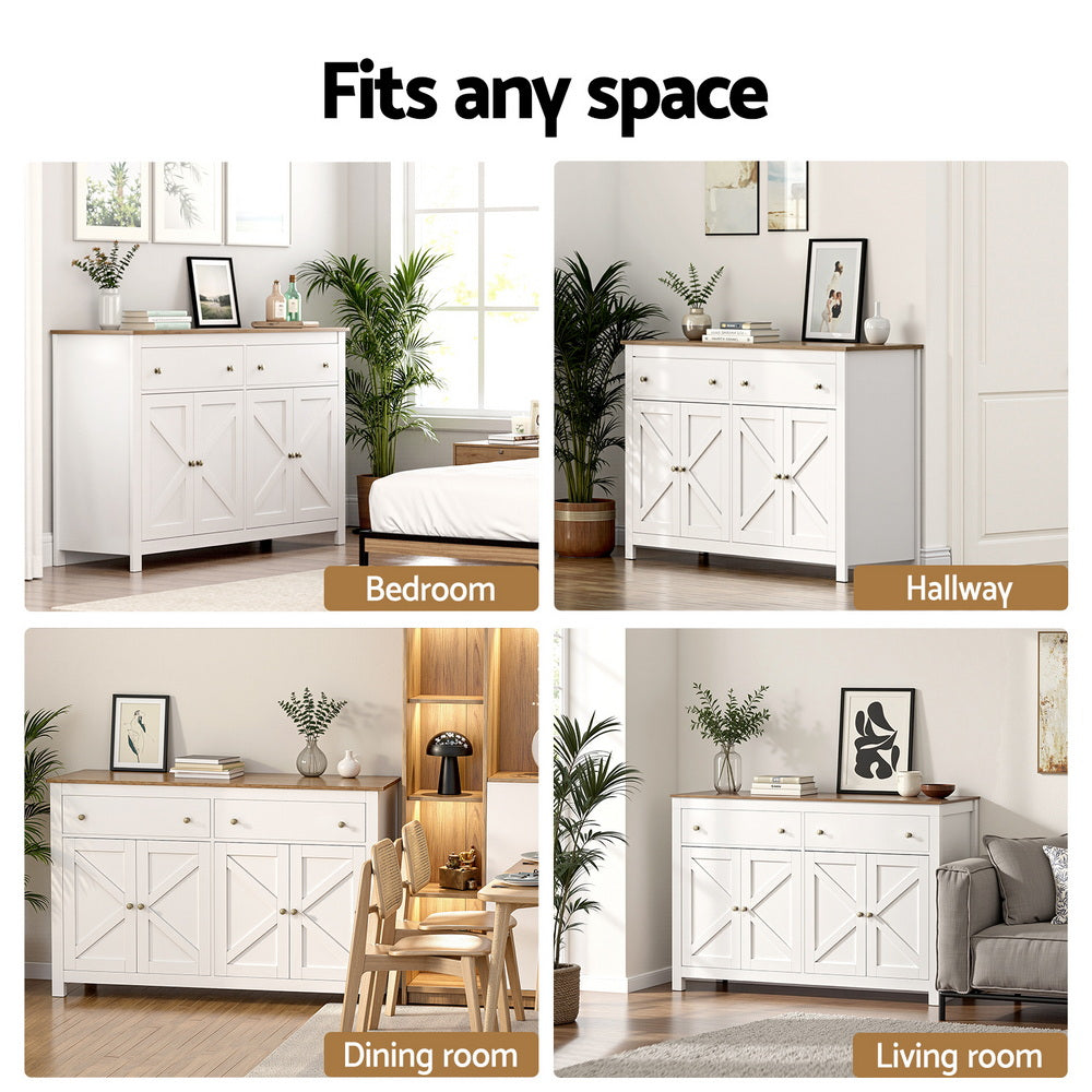 Buffet Sideboard Storage Cabinet Kitchen Cupboard 2 Drawers 140CM White