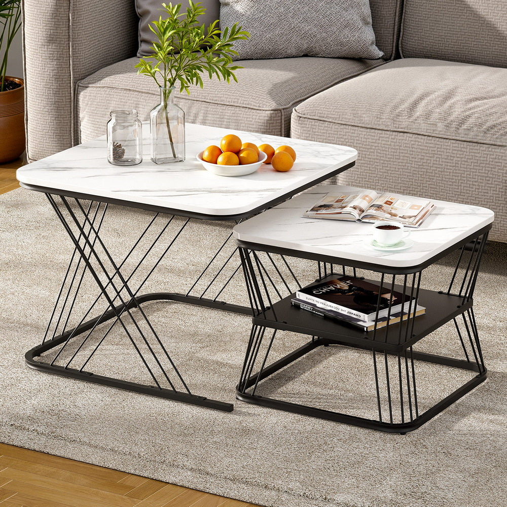 Nesting Coffee Table Set of 2 Marble Effect