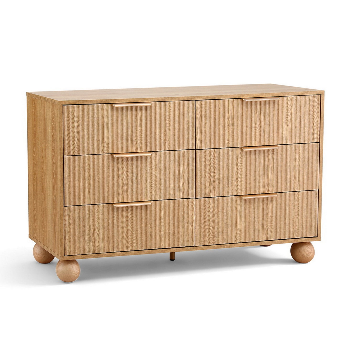 Wooden dresser with four drawers on a white background