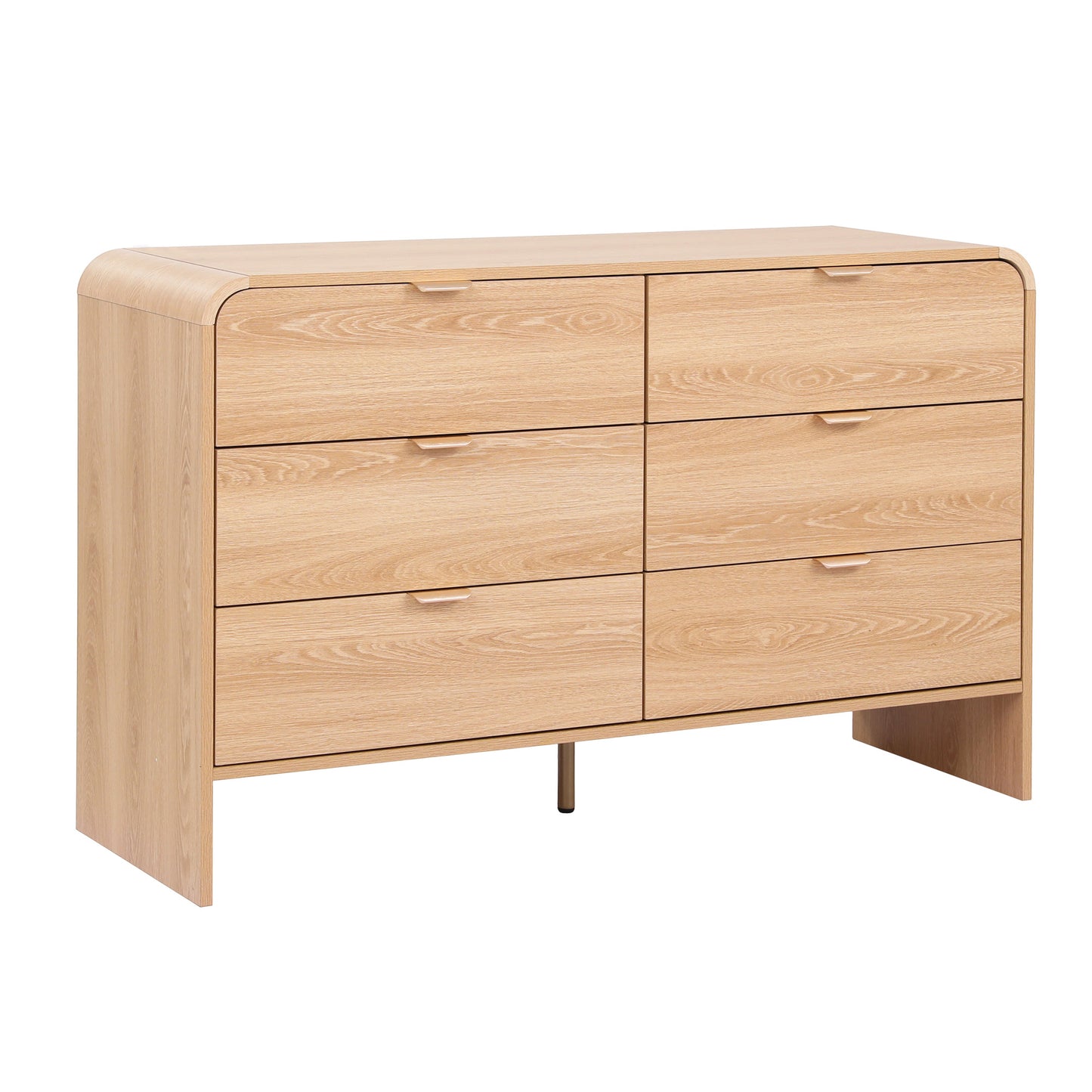 Wooden dresser with four drawers on a white background