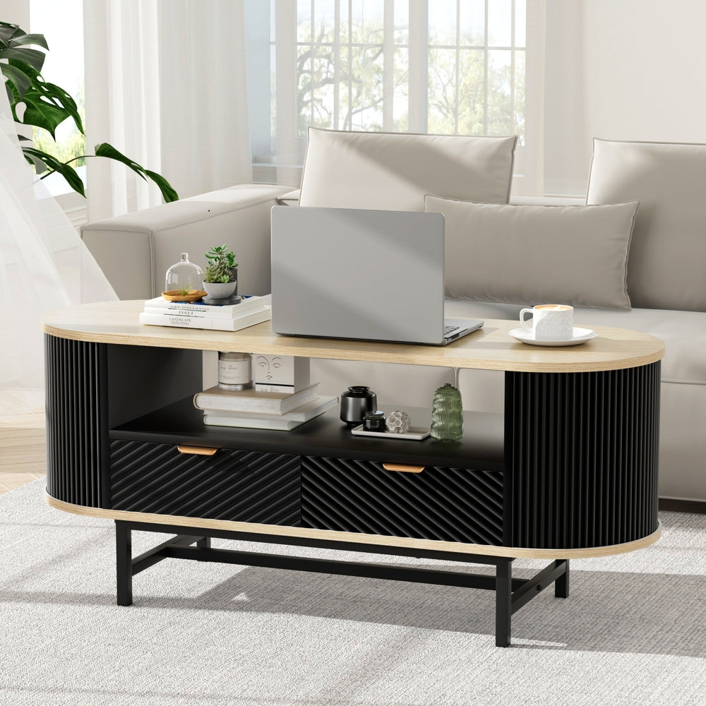 Coffee Table Drawer Shelf Wood&Black