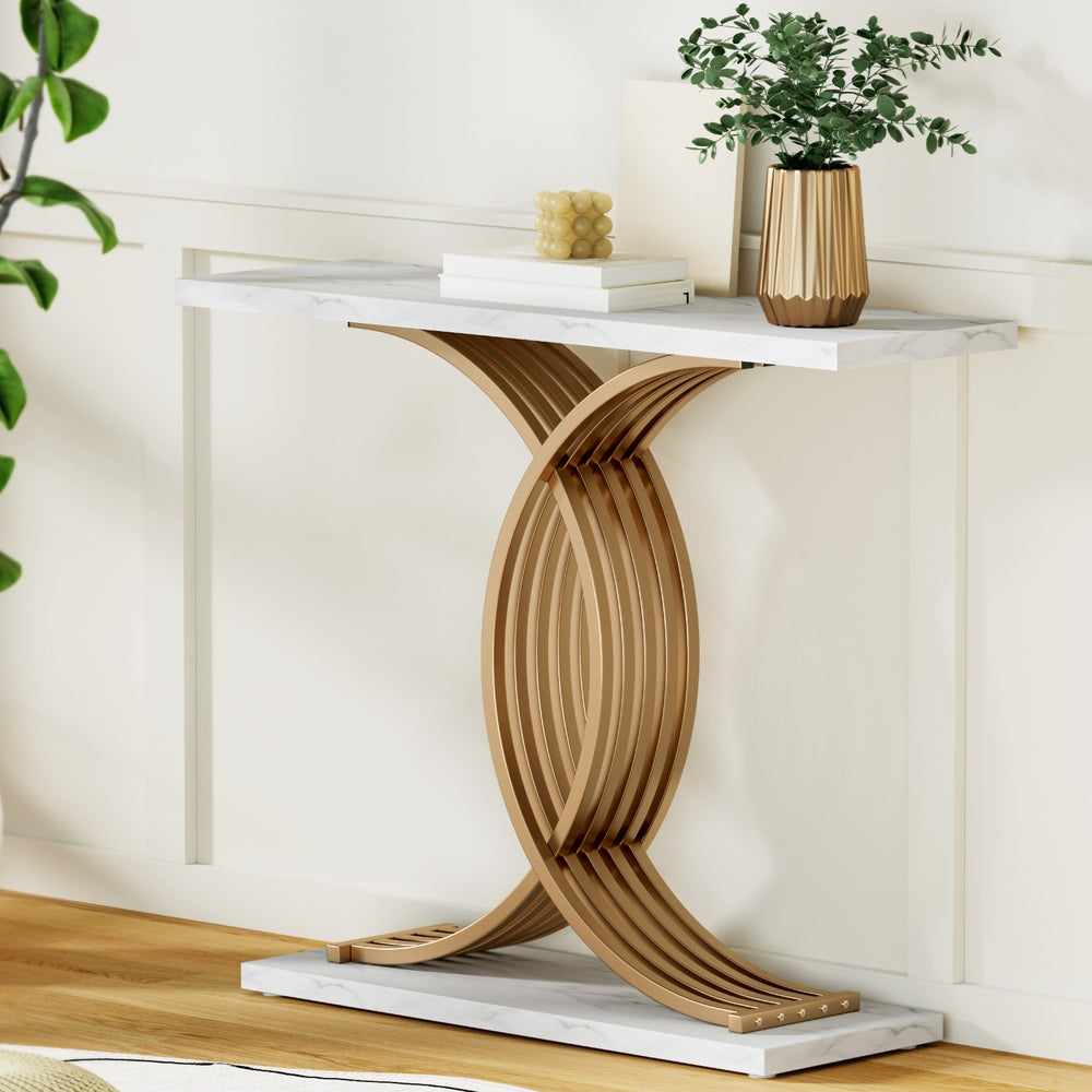 Console Table Marble Effect White&Gold