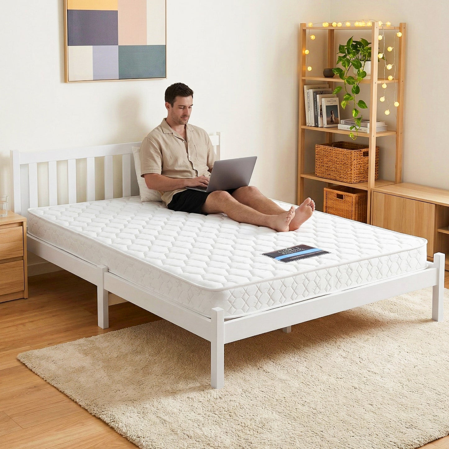 Giselle Double Mattress with Wooden Bed Frame Natural Pine Timber Base