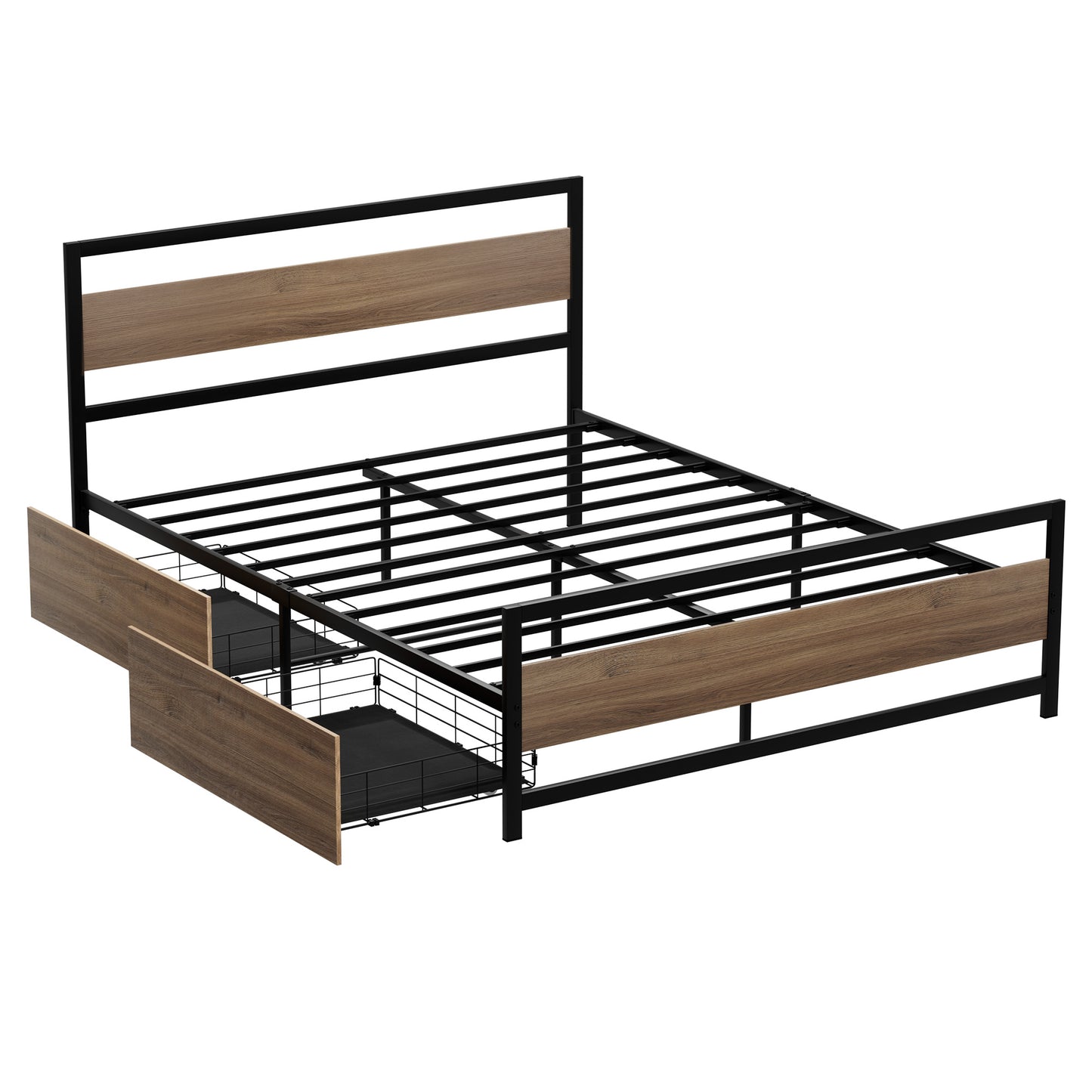 Bed Frame Queen Size Metal Frame with 2 Drawers DREW