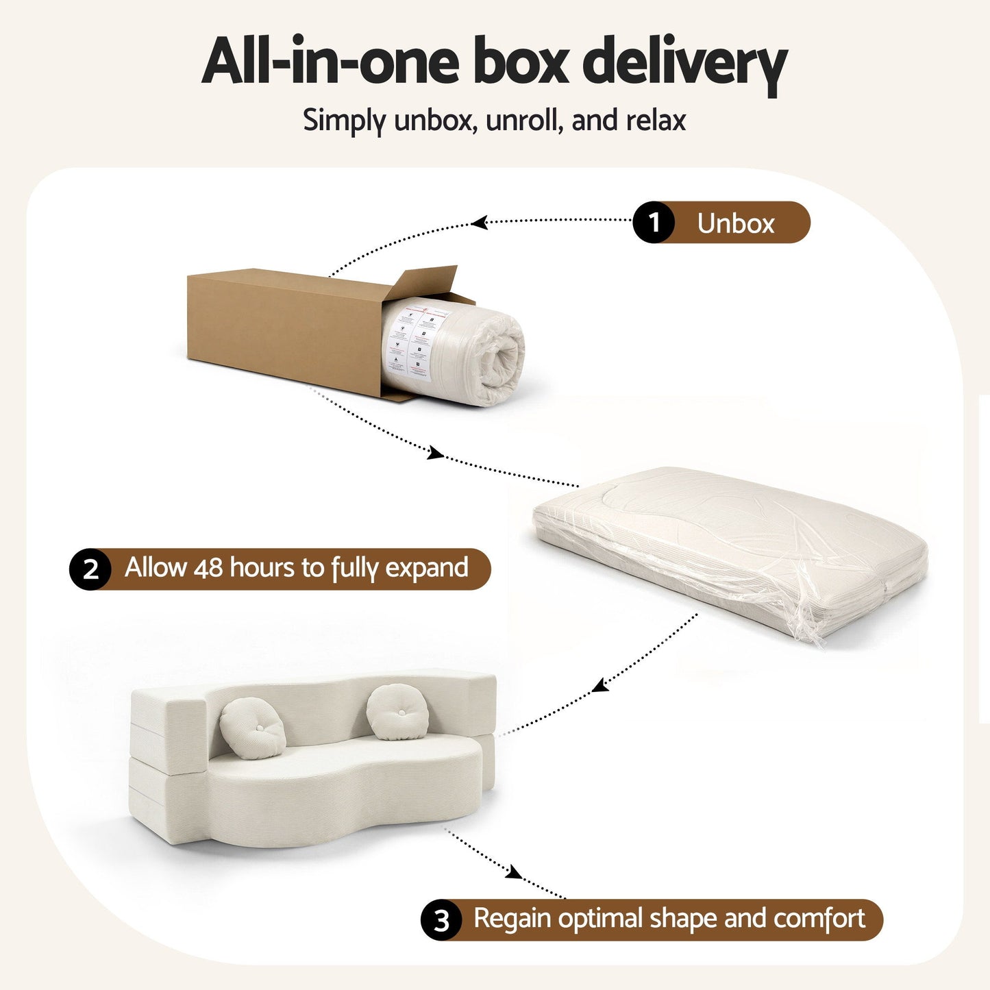 Folding Sofa Bed Floor Couch 2-in-1 Convertible Futon Loveseat Beige