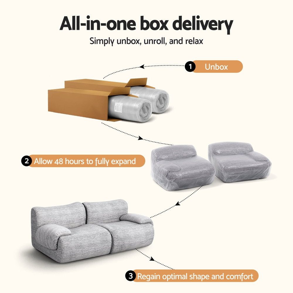 2 Seater Sofa Modular Sectional Sofas Couch Bed No Assembly Living Room Grey