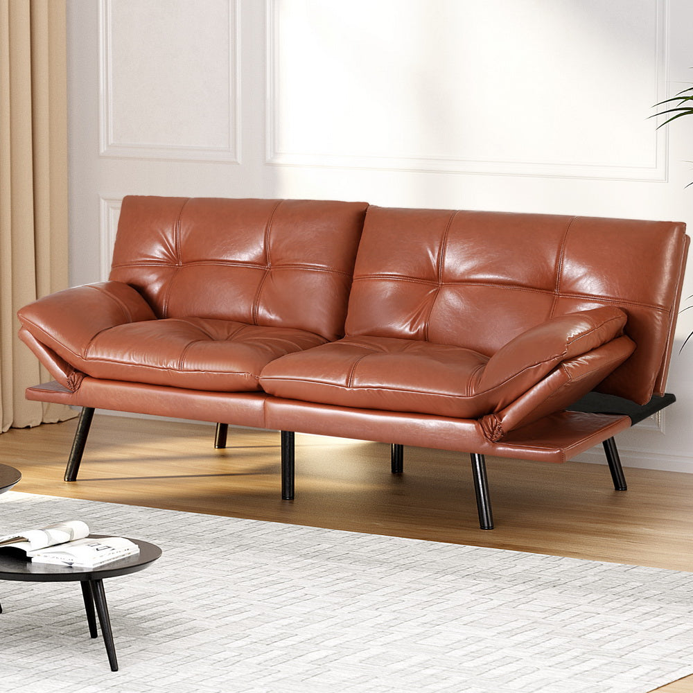 Sofa Bed Convertible 3 Seater Couch Recliner Lounge Chair Leather Brown