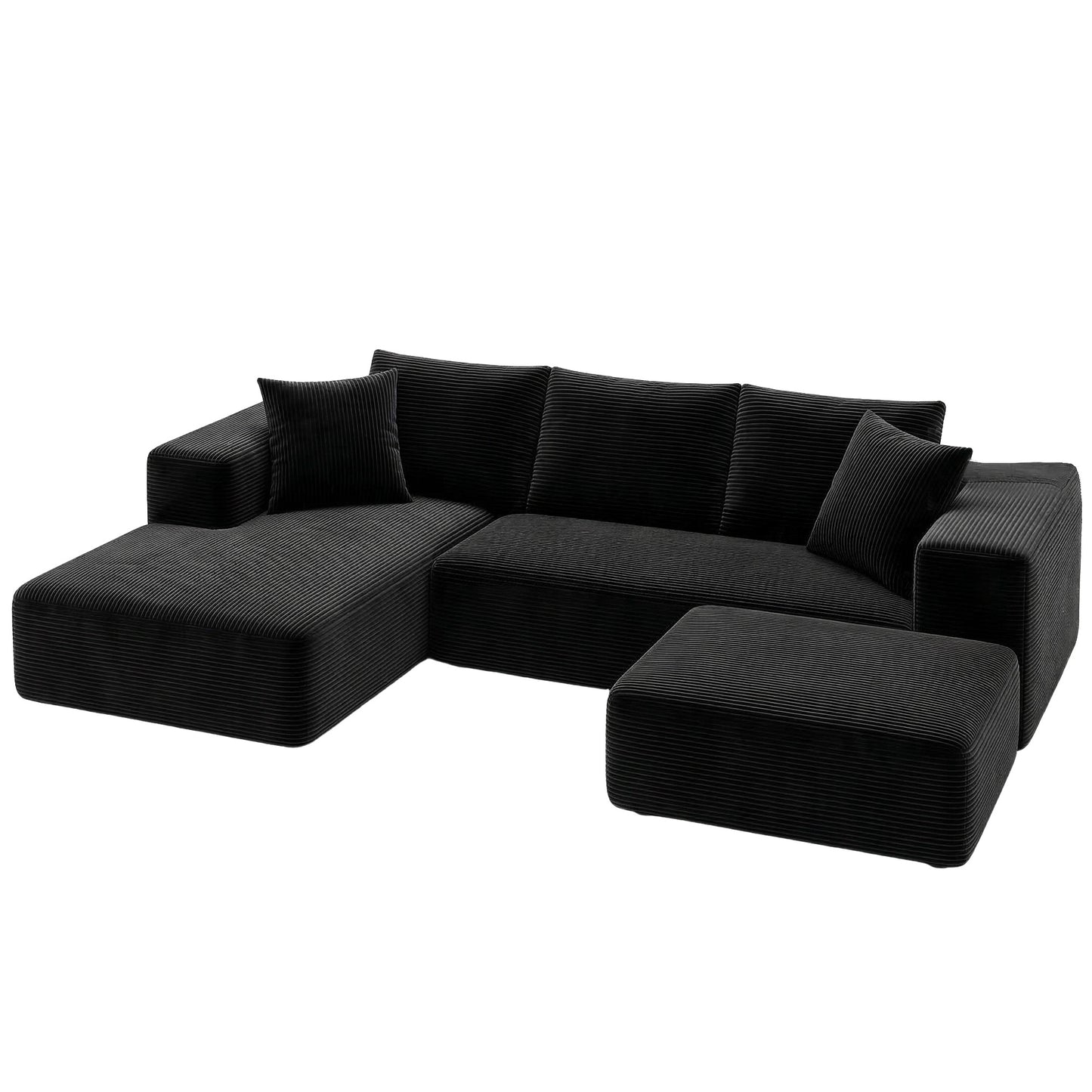 Modular Sofa Bed with Ottoman Sectional Boneless Couches for Living Room Corduroy Compressed Sofa Black