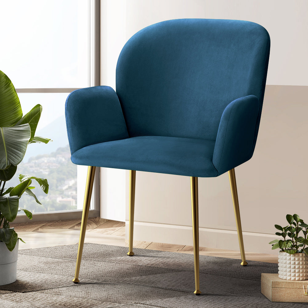 Dining Chairs Set of 2 Velvet Armchair Blue