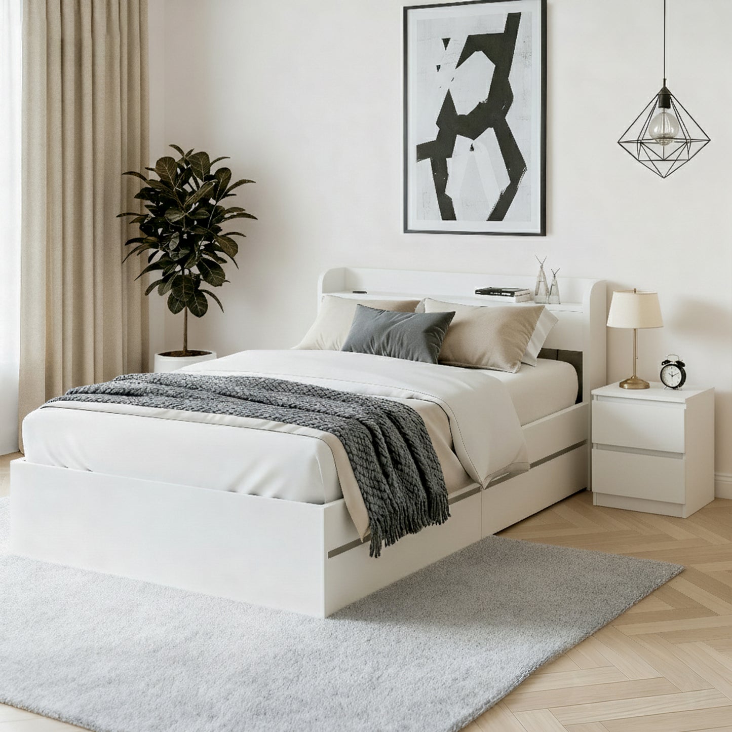 Single Bed Frame and Bedside Table