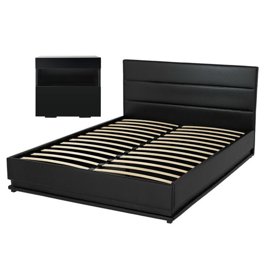 RGB LED Double Bed Frame with Beside Table Set 16 Colour Mood Lighting