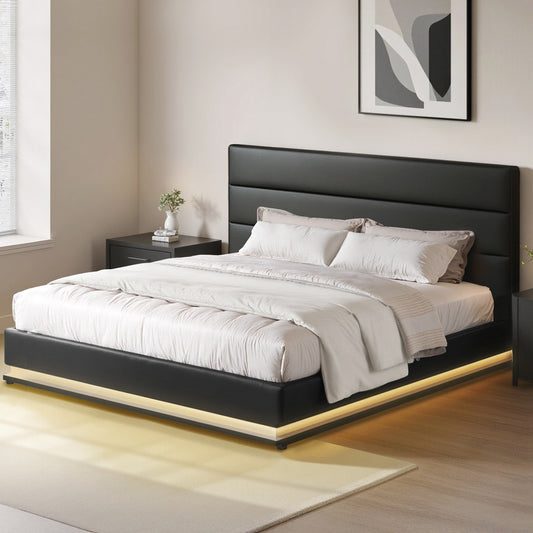 Bed Frame King Size LED Gas Lift Black LUMI