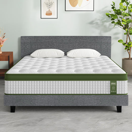BedStory King Bed Frame Set With Hybrid Mattress Medium Firm Linen Grey
