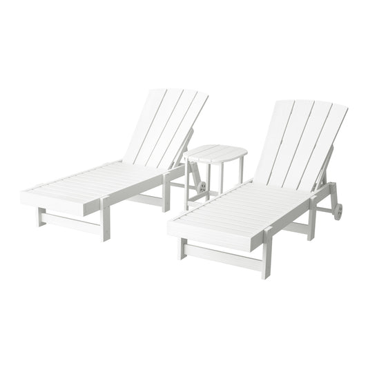 Two white lounge chairs with a small table on a white background