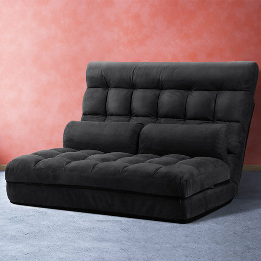 Floor Lounge Sofa Bed 2-seater Charcoal Suede