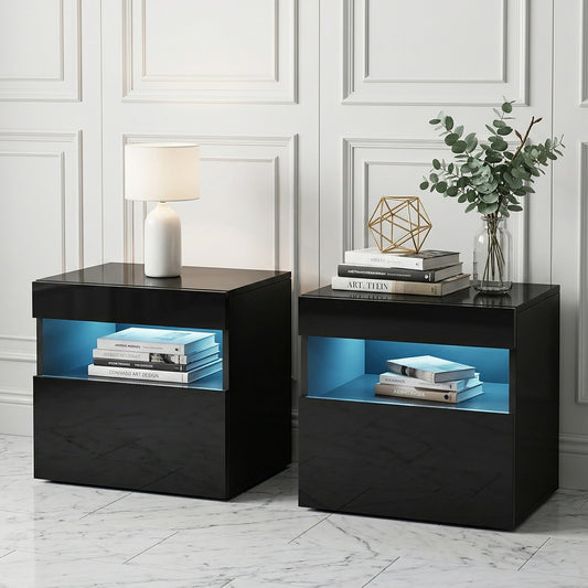 2x Bedside Table LED - HERES Black