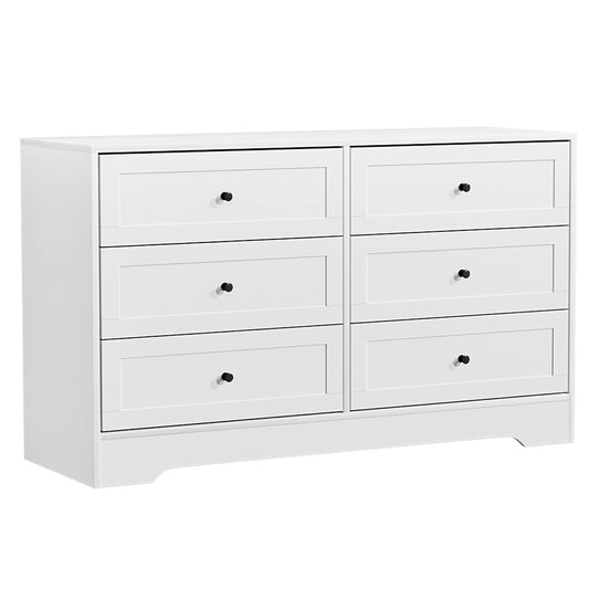 White dresser with six drawers on a white background