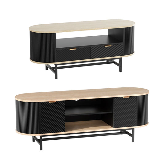 TV Unit & Coffee Table Set Storage Drawers Shelves Black Pine