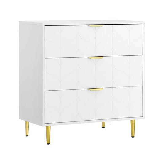 White dresser with gold legs on a white background