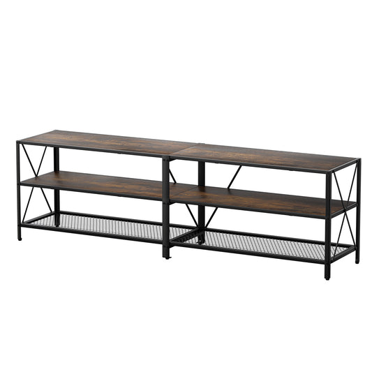 Entertainment Unit TV Stand 3-tier Display Shelves Vintage Rustic Walnut