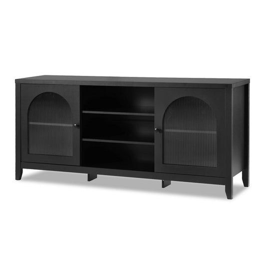 Buffet Sideboard Shelves Double Doors - Black