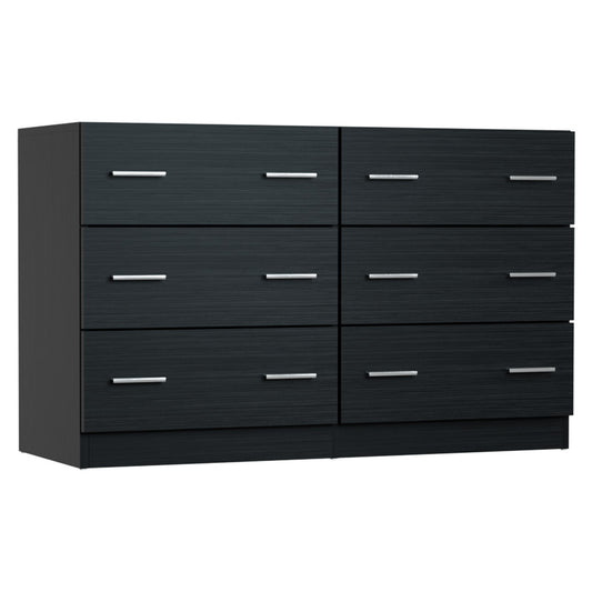 Black dresser with six drawers on a white background
