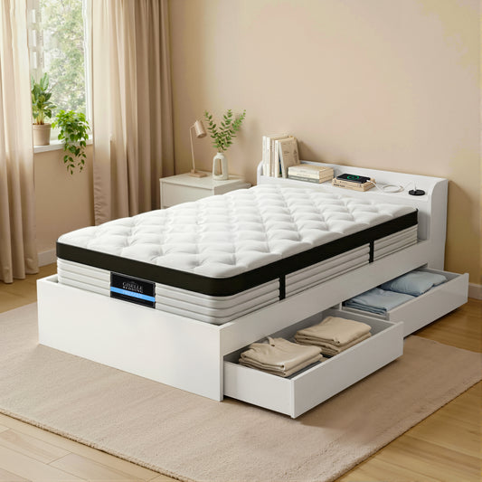 Giselle Single Mattress 5-zone Pocket Spring Mattresses with Wooden Storage Bed Frame Set