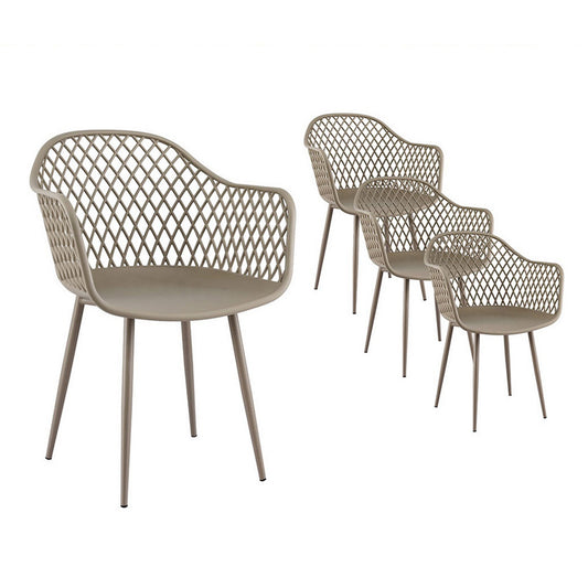 Set of beige chairs with woven backrests on a white background