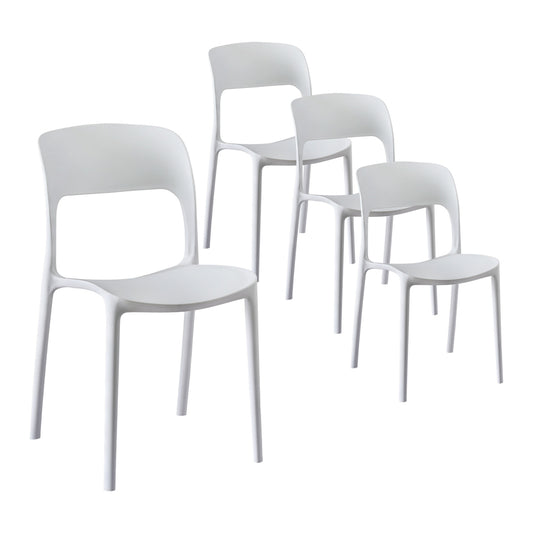Set of four white chairs on a white background
