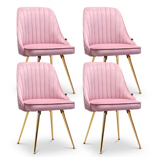 Dining Chairs Set of 4 Velvet Channel Tufted Pink